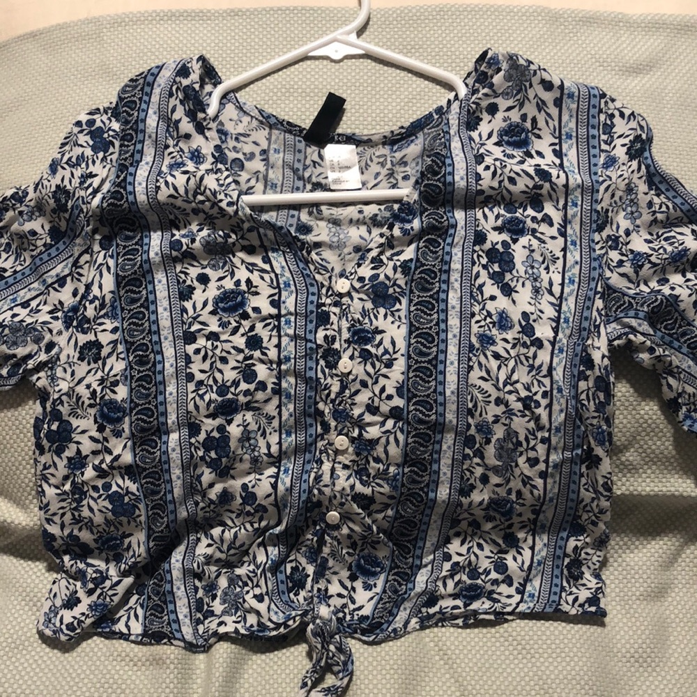 Blue and White Blouse
